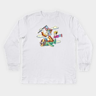 Calvin and Hobbes ride a rocket Kids Long Sleeve T-Shirt